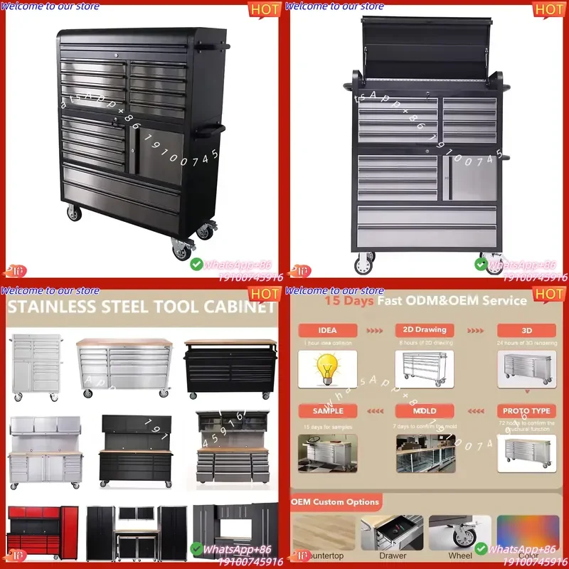 2026Hot New Design Workshop 41inch Metallic Texture 430 Stainless Steel Rolling Tool Cabinet Preventive Storage