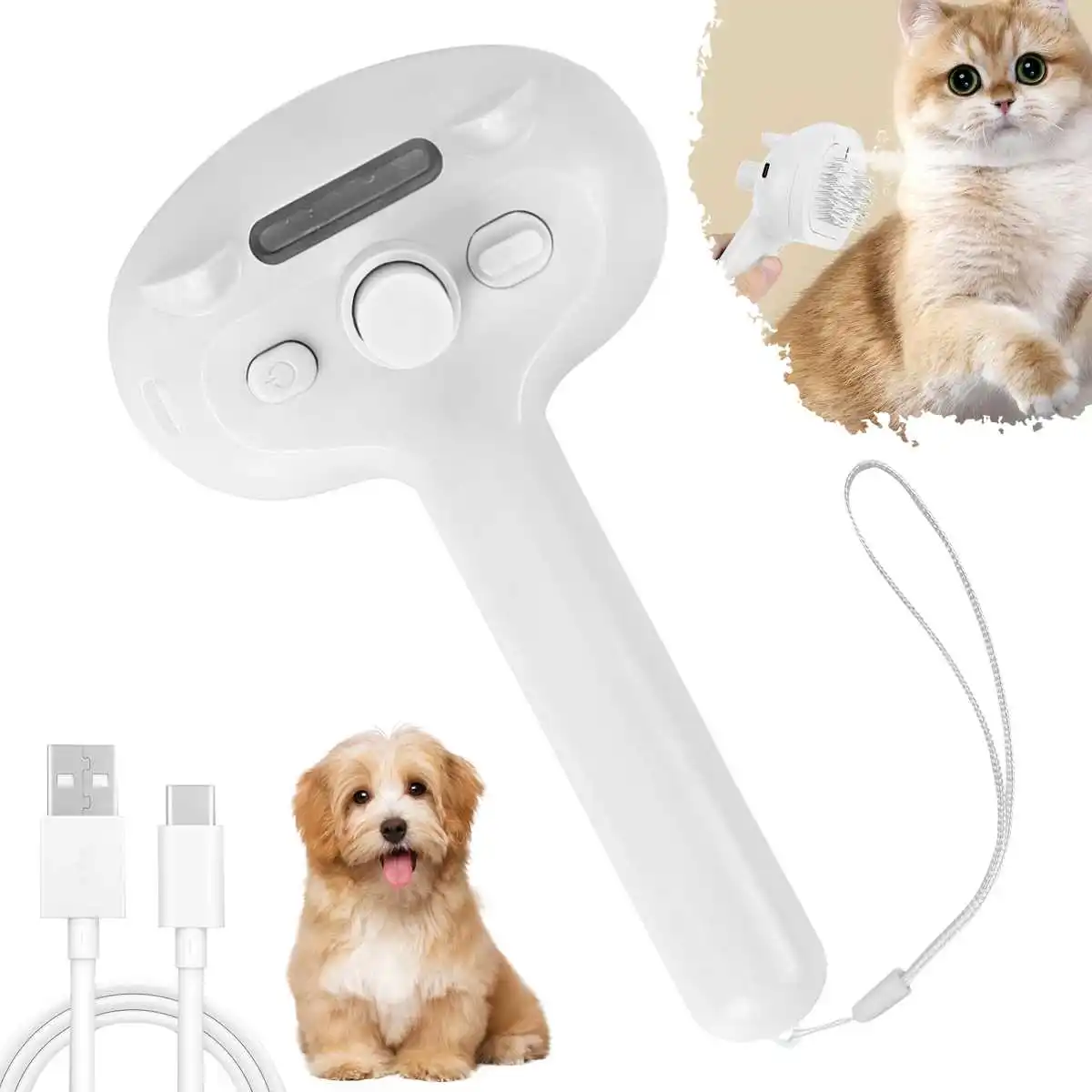 Pet Spray Comb for Cats and Dogs Pet Electric Spray Hair Removal Comb One Key Spray Anti-Flying Massage Brush, Clean Massage