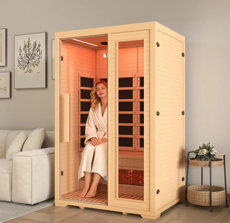 High Quality Indoor 2 Person Canadian Hemlock Wood 110V Full Spectrum Infrared Dry Sauna For Home