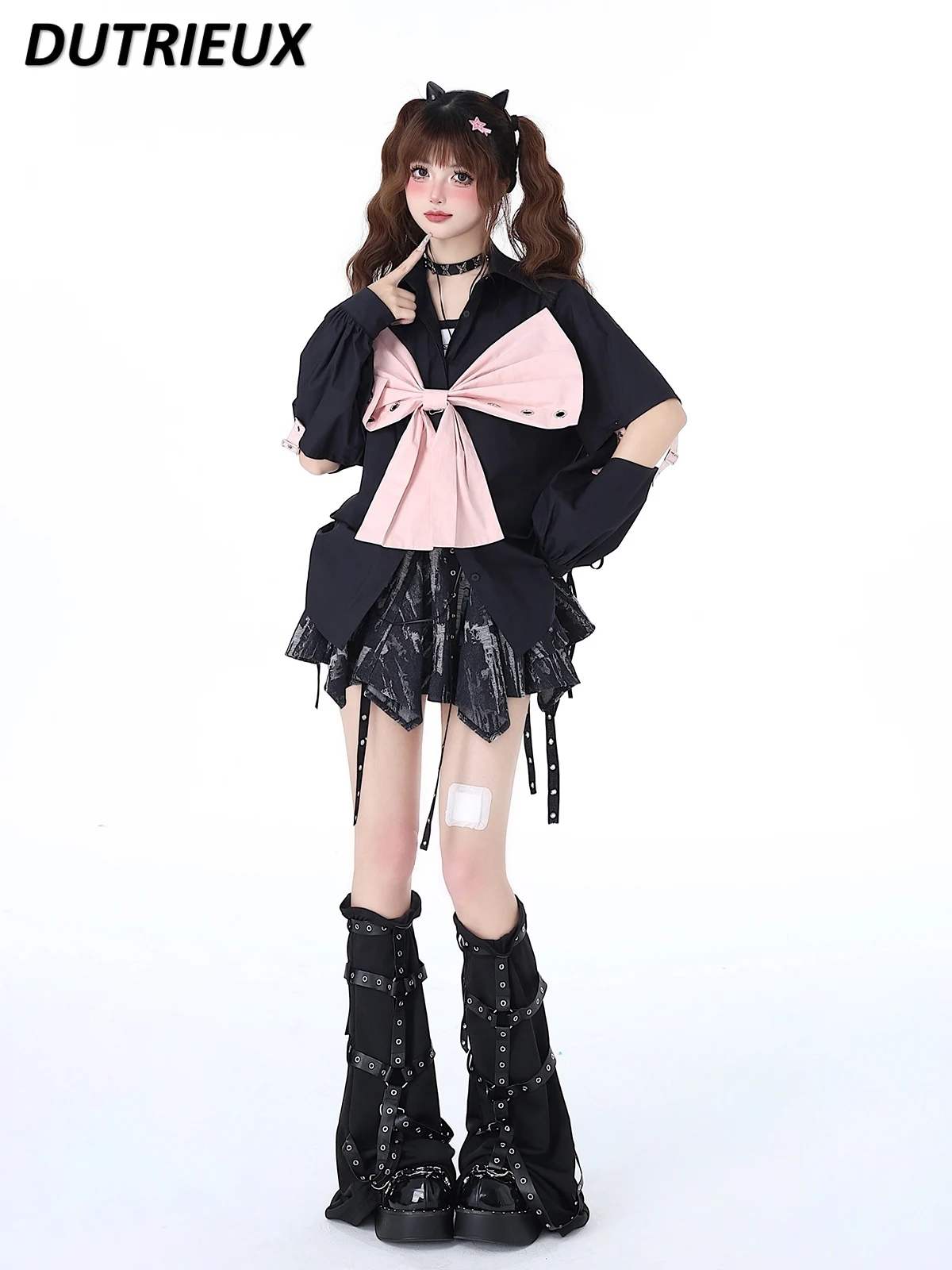 Elegant Blouse Female Fashion Sweet Cute Girl Casual Shirt Three-Dimensional Detachable Bow Spring and Autumn Women's Tops