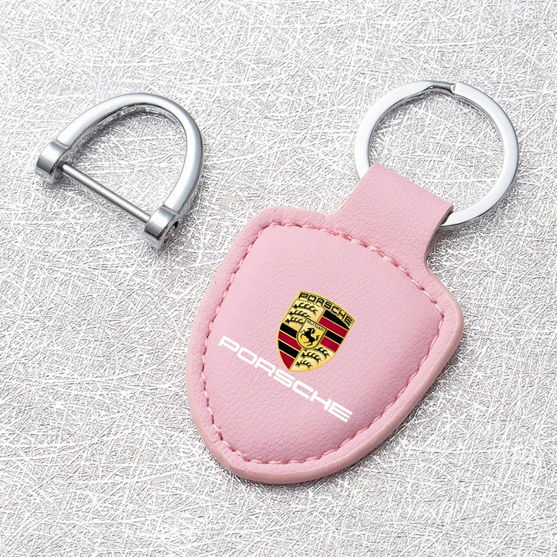 Leather Car Emblem Key Chain Ring Holder For Porsche 918 911 718 Taycan Panamera Cayenne Boxster Cayman Car Keychain Accessories