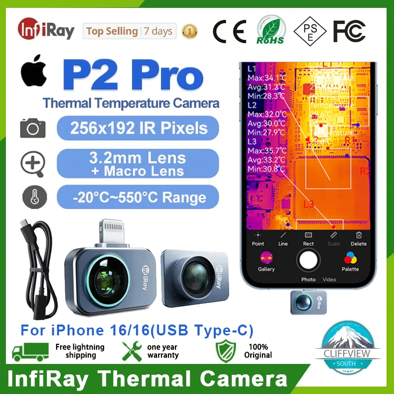 InfiRay Xinfrared P2 Pro Thermal Camera for IPhone 15/16 PCB Circuit Industrial Heating Test Infrared Night Vision Thermal Image