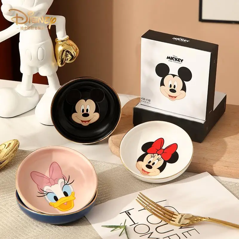 Disney Mickey Minnie Donald Duck Daisy Duck Cartoon Cute Round Household Ceramic Snack Hot Pot Dipping Dish Ingredient Plate