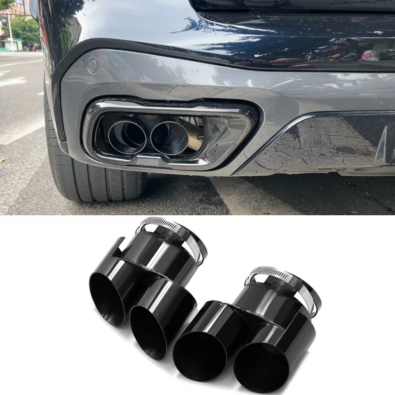 

1 пара для BMW X5 X6 Quad Tailpipe G05 G06 выхлопная труба 304 Нержавеющая сталь Черный глушитель наконечник сопла выхлопная труба