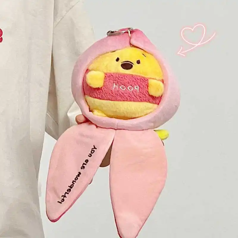 Disney pooh boneca de pelúcia pingente chaveiro mochila decoração anime kawaii pêssego design pingente amigos presentes aniversário para meninas