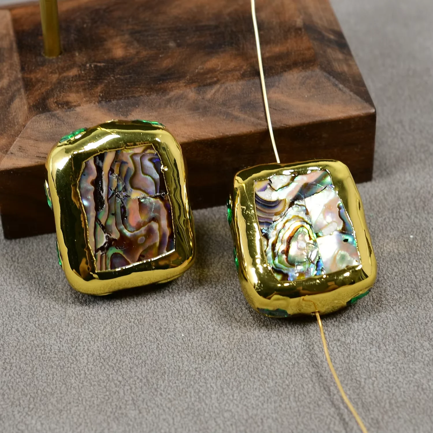5 Pcs Multi Color Abalone Shell Green Glass Crystal Flat rectangle Shape Spacer Beads Connector Jewelry Accessory DIY