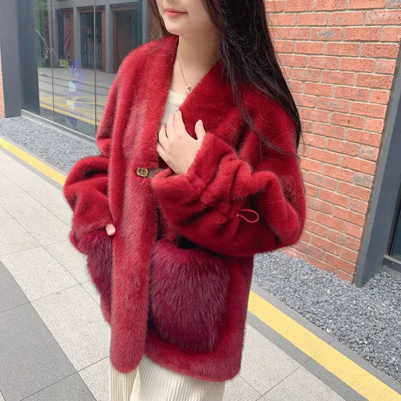 

Korea Soft Faux Rex Rabbit Fur Cape Shawl Coat Women Fashion Cardigan Wraps Fall Winter Pashmina