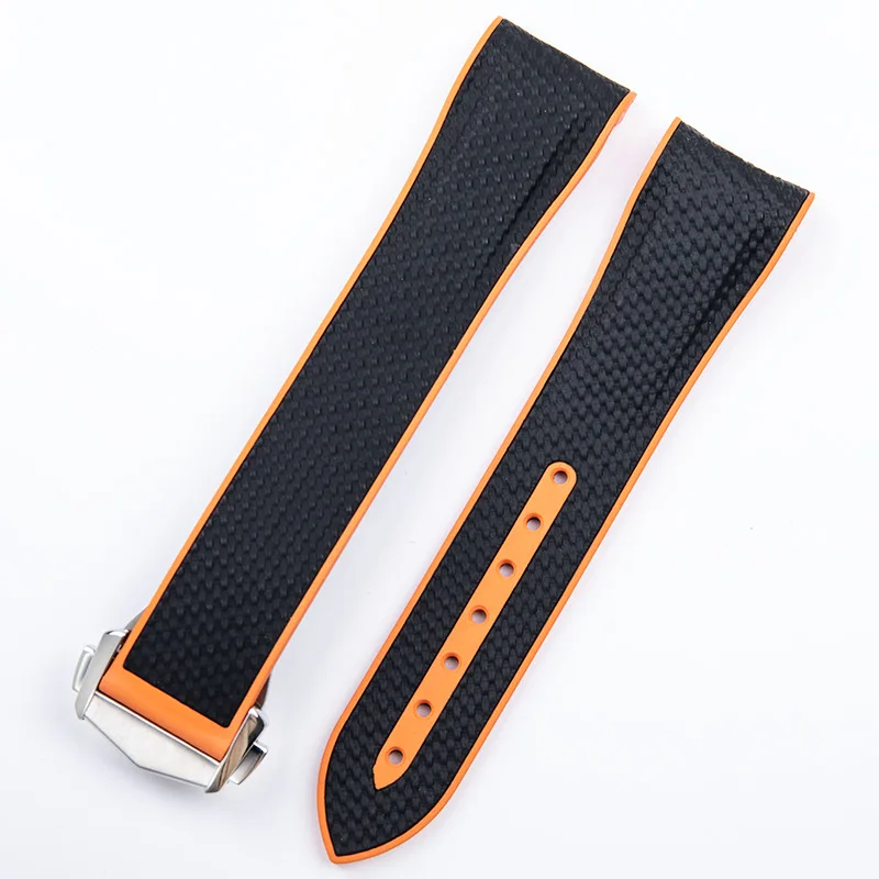 Quarter Orange Rubber Strap for Omega Seamaster 600 Planet Ocean 21mm Black Orange Folding Clasp Sport Replacement Watch Band