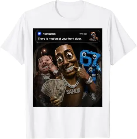 John Pork Tung-Tung-Tung Sahur 67 Meme Lustiges Brainrot T-Shirt „Es gibt Bewegung vor deiner Haustür“ Grafik-Bekleidung Neuartiges Geschenk – Detail 17