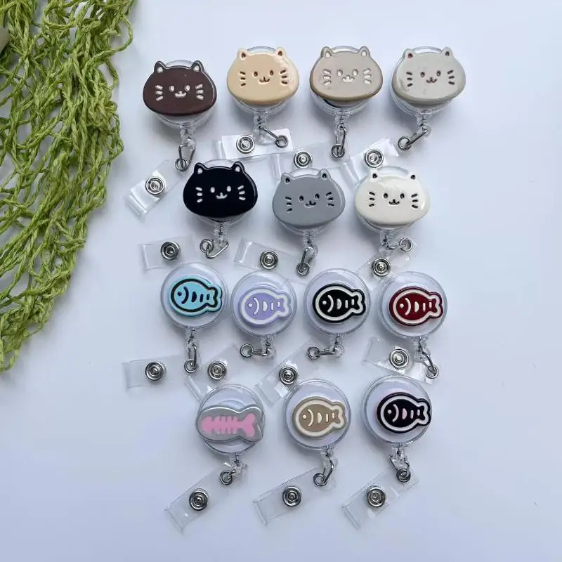 Retractable Cat Badge Holder Anti-Loss Lightweight ID Clip for Nurses Students Daily Work Use