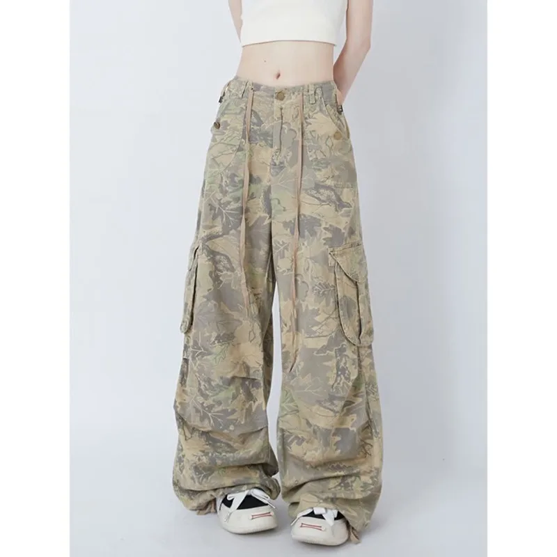 Deeptown Vintage Y2k Oversize Camouflage Cargo Pants Woman Harajuku Hippie Spring Streetwear Gyaru Wide Leg Trousers Kpop Casual