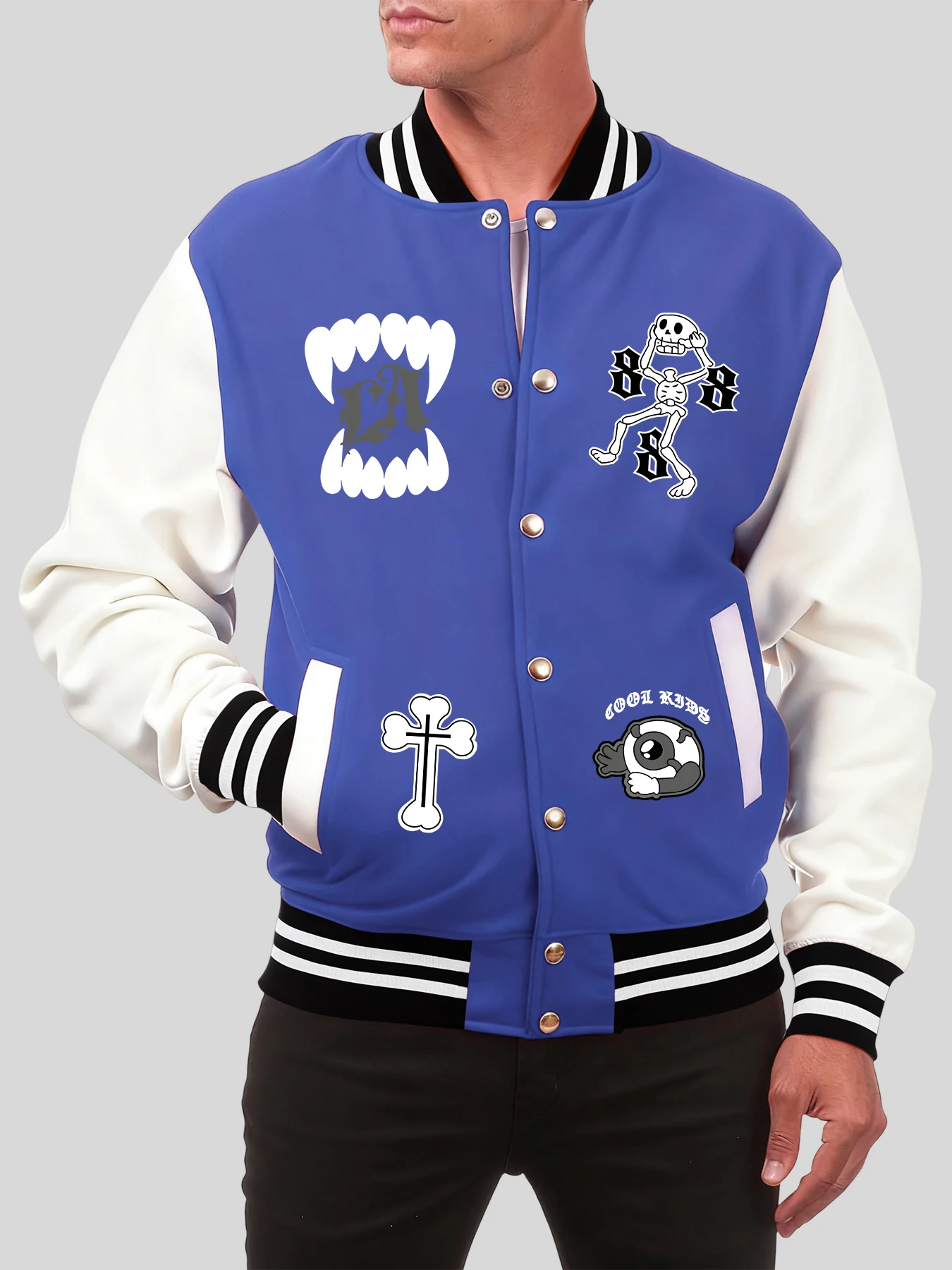 

Skeleton Man With Open Mouth Print Baseball Uniform Men Loose Cotton Clothes Autumn Colorful Jacket American Hip Hop Sportswear