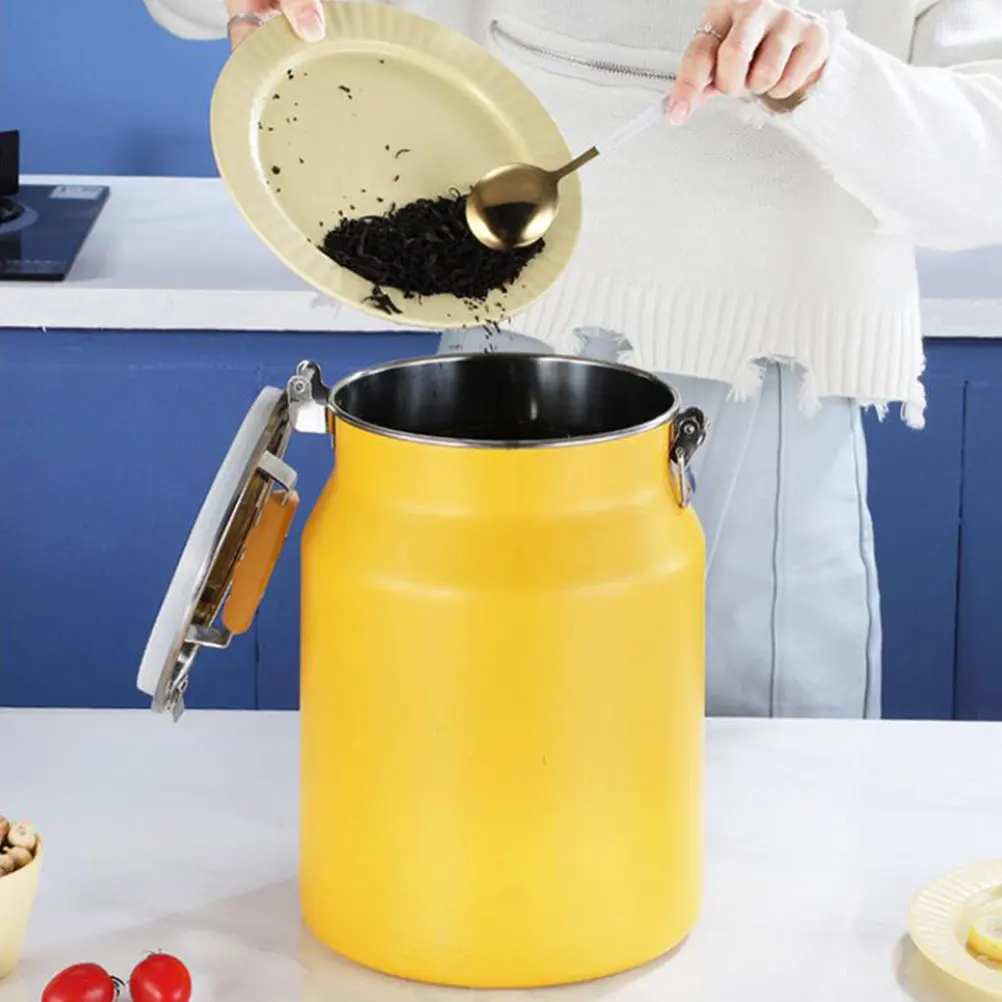 

Sealed Rice Storage Bucket 8L Yellow Stainless Steel Kitchen Container Flour Grain Holder Home Use Practical Storage Solution