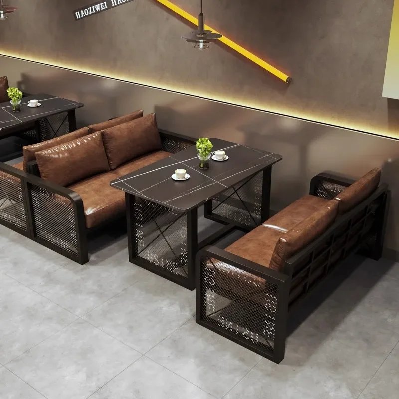 

Restaurant Sets Table Chair Combination For Dining Retro Industrial Style Restaurant Barbecue Hot Pot Card Seat Sofa Commercial