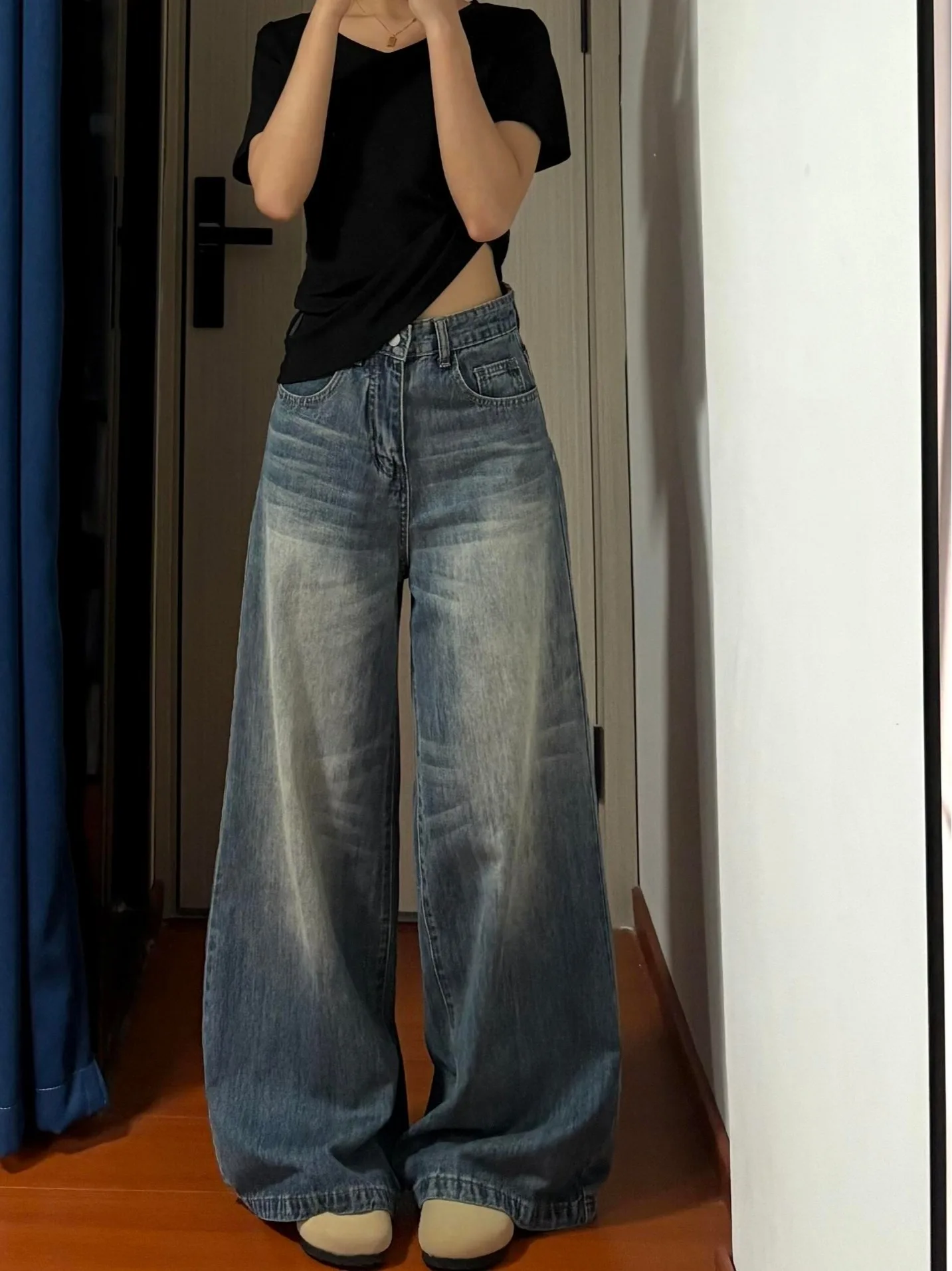 

High Waist Wide Leg Jeans Women Summer New Design Loose Straight Floor-Length Pants Trendy Vintage Style Commute Scene