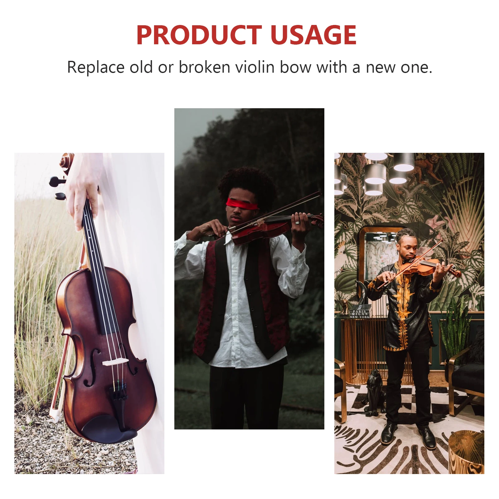 

Violin Student Violin with Horse Hair 40cm Size Brown Color Practice Bow for Replacement Musical Instrument Bow