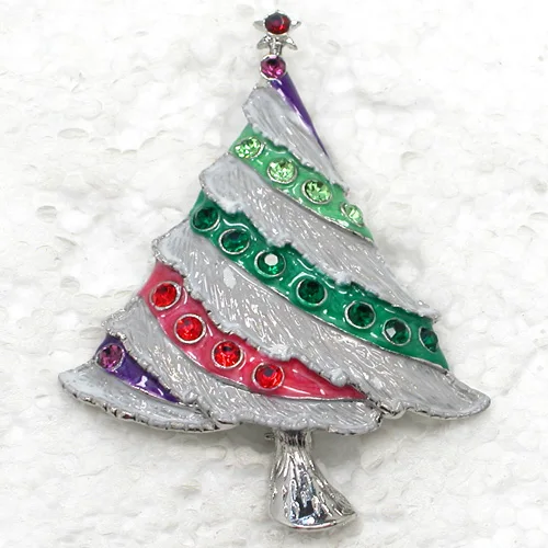 60Pcs/lot Mixed cdor (Can Notes color) Fashion brooch Rhinestone Enamel Christmas tree Pin brooches  C101421