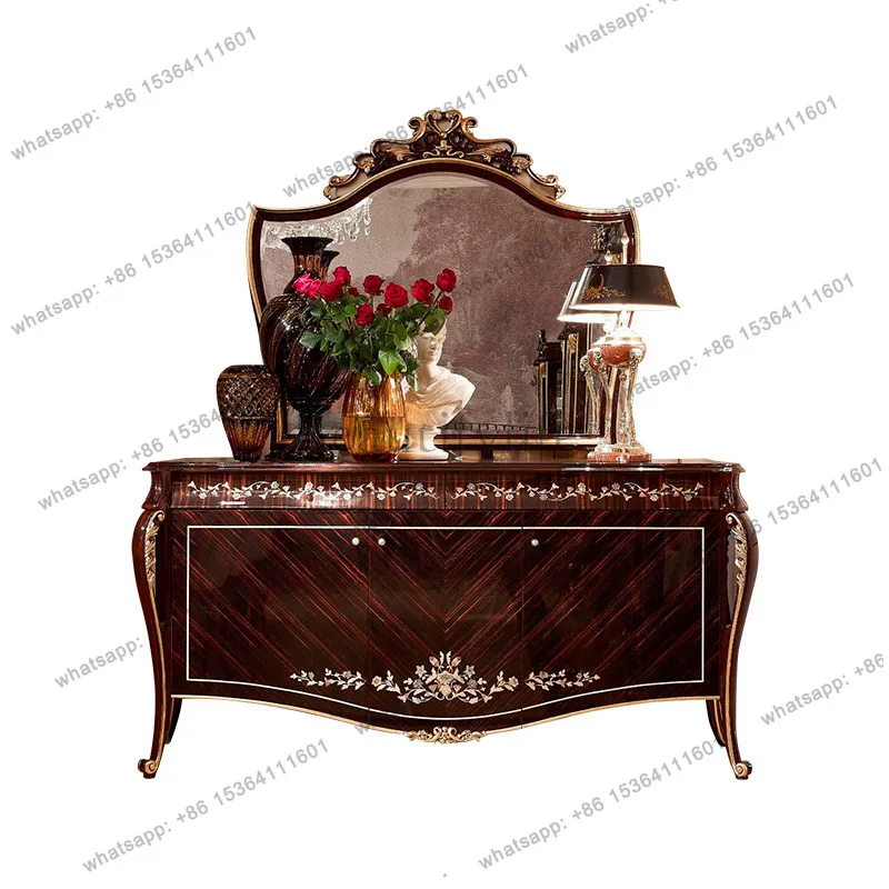 

European dining room full solid wood carving flower dining side cabinet French living room decorative locker