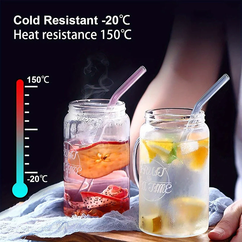 3/4Pcs Colorful Glass Drinking Straw Cocktail Milk Tea Straight Curved Eco-friendly Reusable Heat Resistant With Cleaning Brush