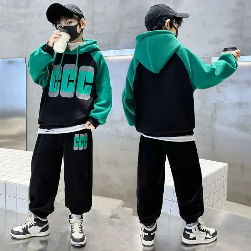 

2024 New Boys Clothing Sets Kids Clothes For Teens Children Outfits Hoodies Tops+ Pants Autumn Winter Suit Warm 2 Pcs set5-14Yrs