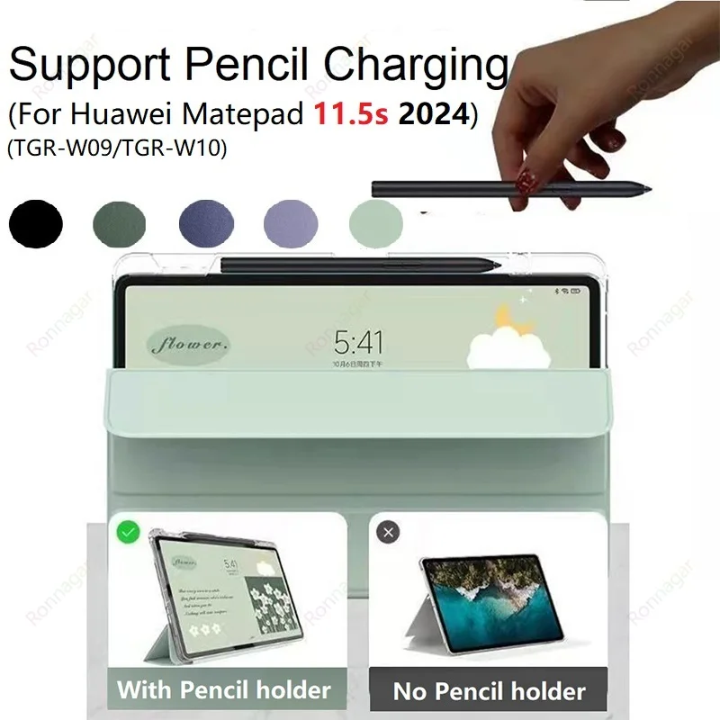 With Pencil Holder Case for Huawei MatePad 11.5 S 2024 Smart Book Cover for MatePad 11.5 S 11.5S TGR-W09 W10 Tablet Stand Cover