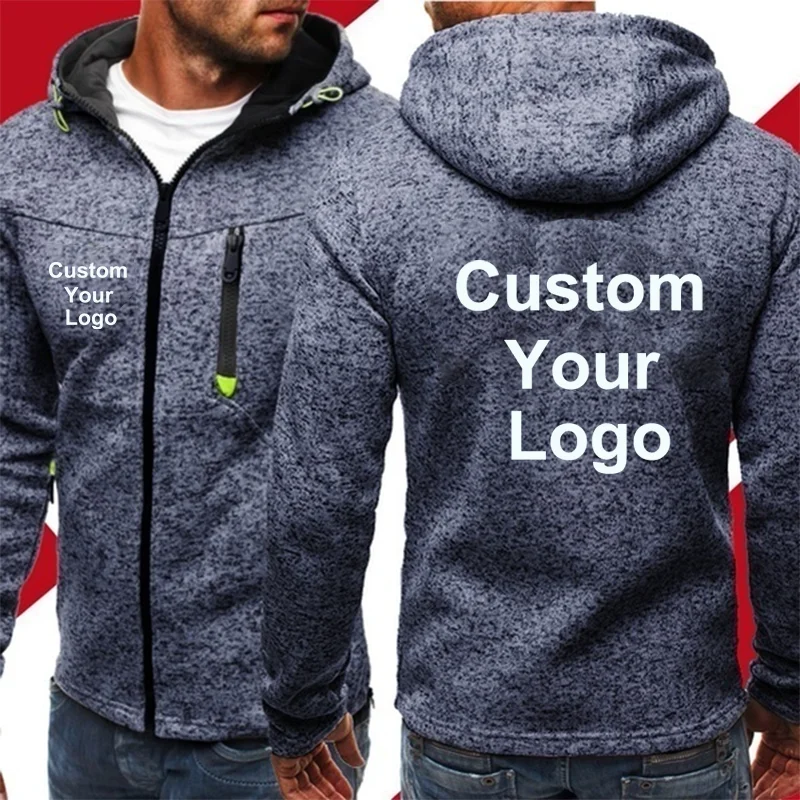 Men's Autumn Fashion Custom Your Logo Hooded Jacket Winter Sweatshirts Knit Zipper Long Sleeved Pullover Hoodie