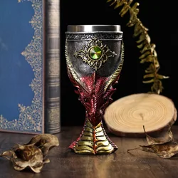 Dragon Head Wine Glass Medieval Resin Stainless Steel Goblet Chalice Cocktail Glasses Whiskey Cup Champagne Cups Bar Drinkware