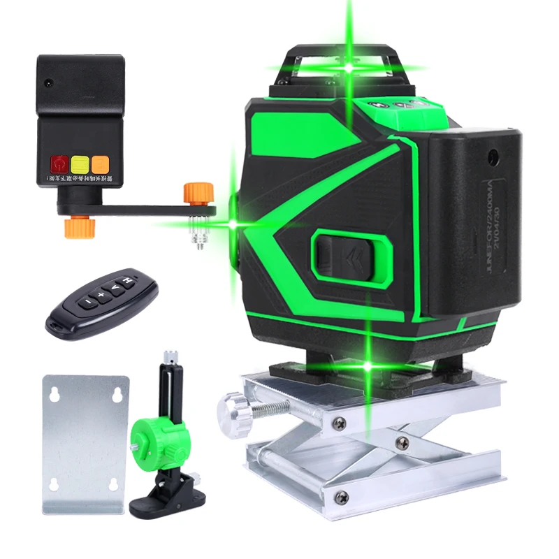 12/16 Lines 3D Green Laser Level Beam With 2 Batteries Self Leveling Remote Control 360 Horizontal Vertical Cross Wall Bracket