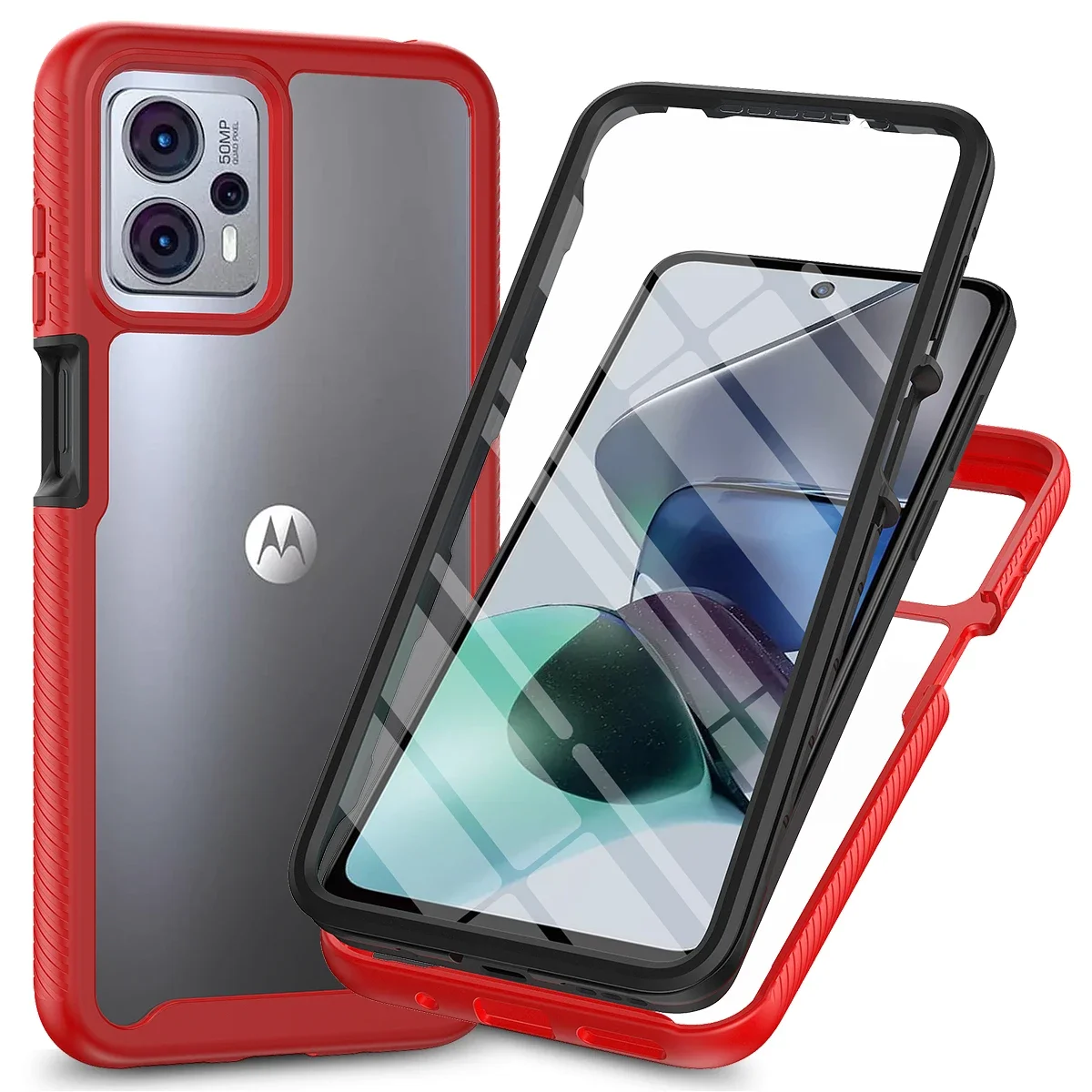 Armor Shockproof Case with PET Screen Protector For Motorola Moto G13 G23 G53 E13 G14 G54 G84 TPU Bumper Transparent Back Cover