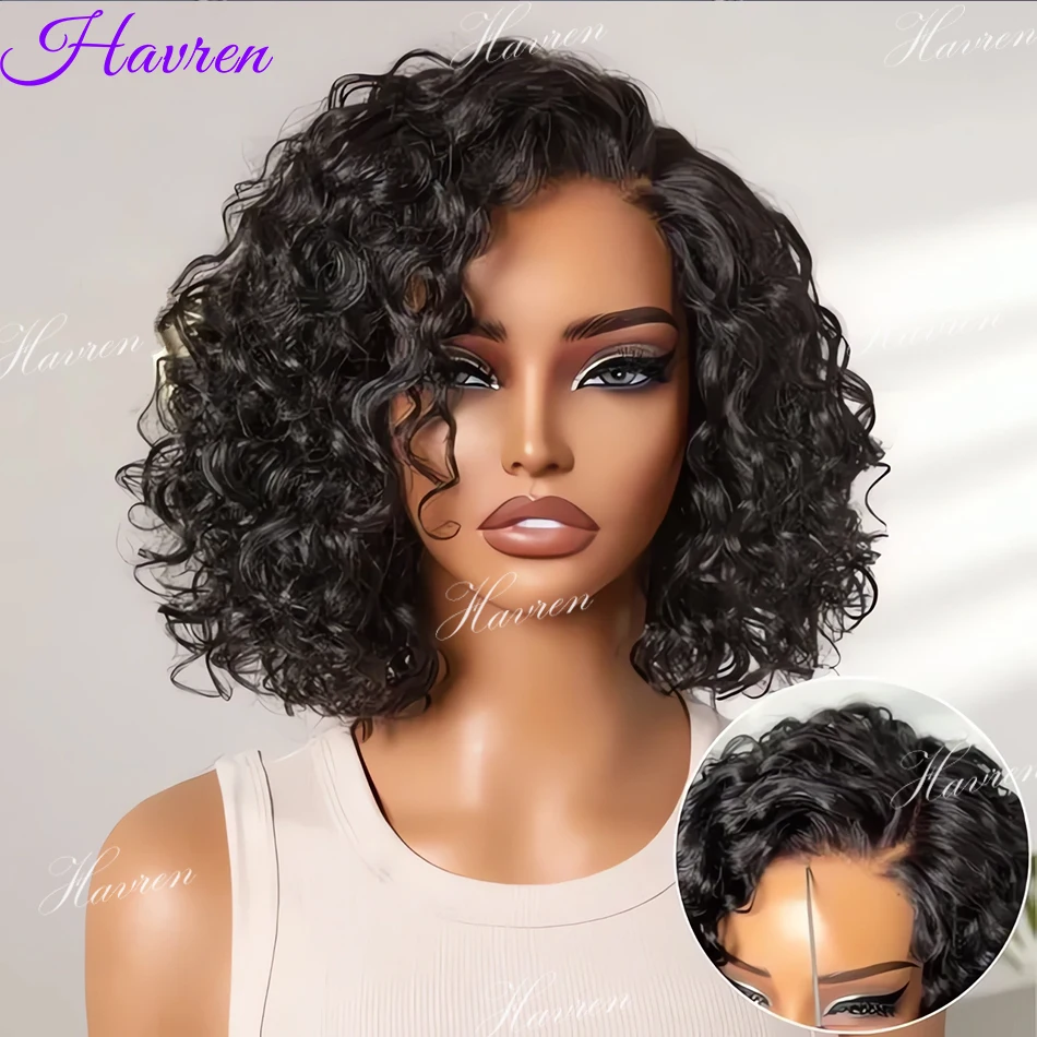 

Парик из натуральных волос 4x4 Deep Wave без клея, готовый к носке, 5x5, кудрявый, 10-12 дюймов, короткий боб, бразильский, с предварительно нарезанным закрытием