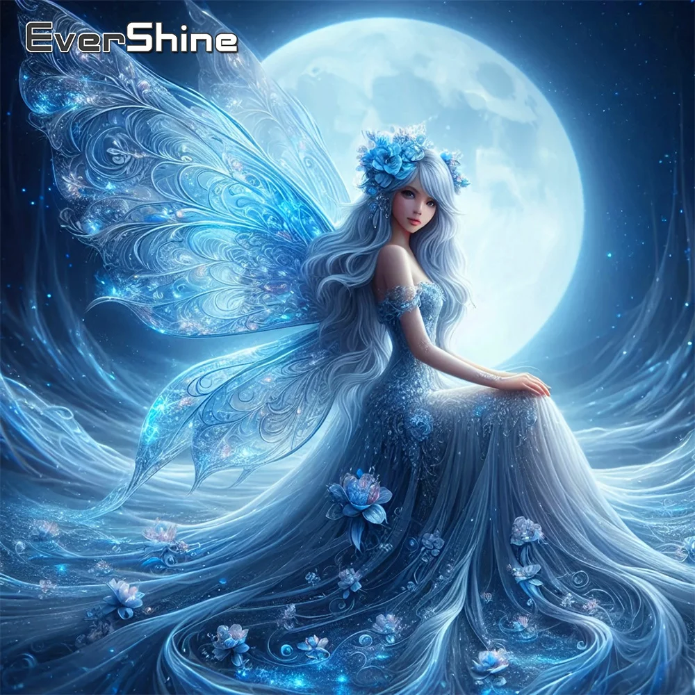 EverShine Diamant-Mosaik Frauenporträt Vollbesatz DIY Stickerei Flügel-Bild Strass Diamantmalerei Mond Handgemachtes Geschenk