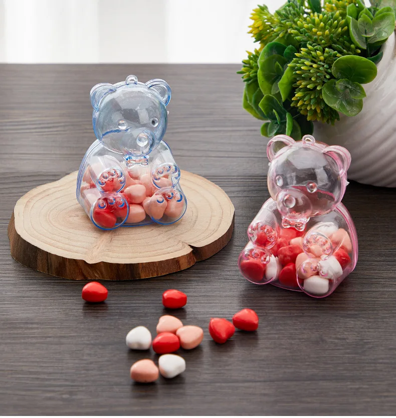 12PCS Transparent Teddy Bear Shaped Candy Box PS Plastic Children\'s Storage Box Festival Gift Wedding Decoration Can Packaging