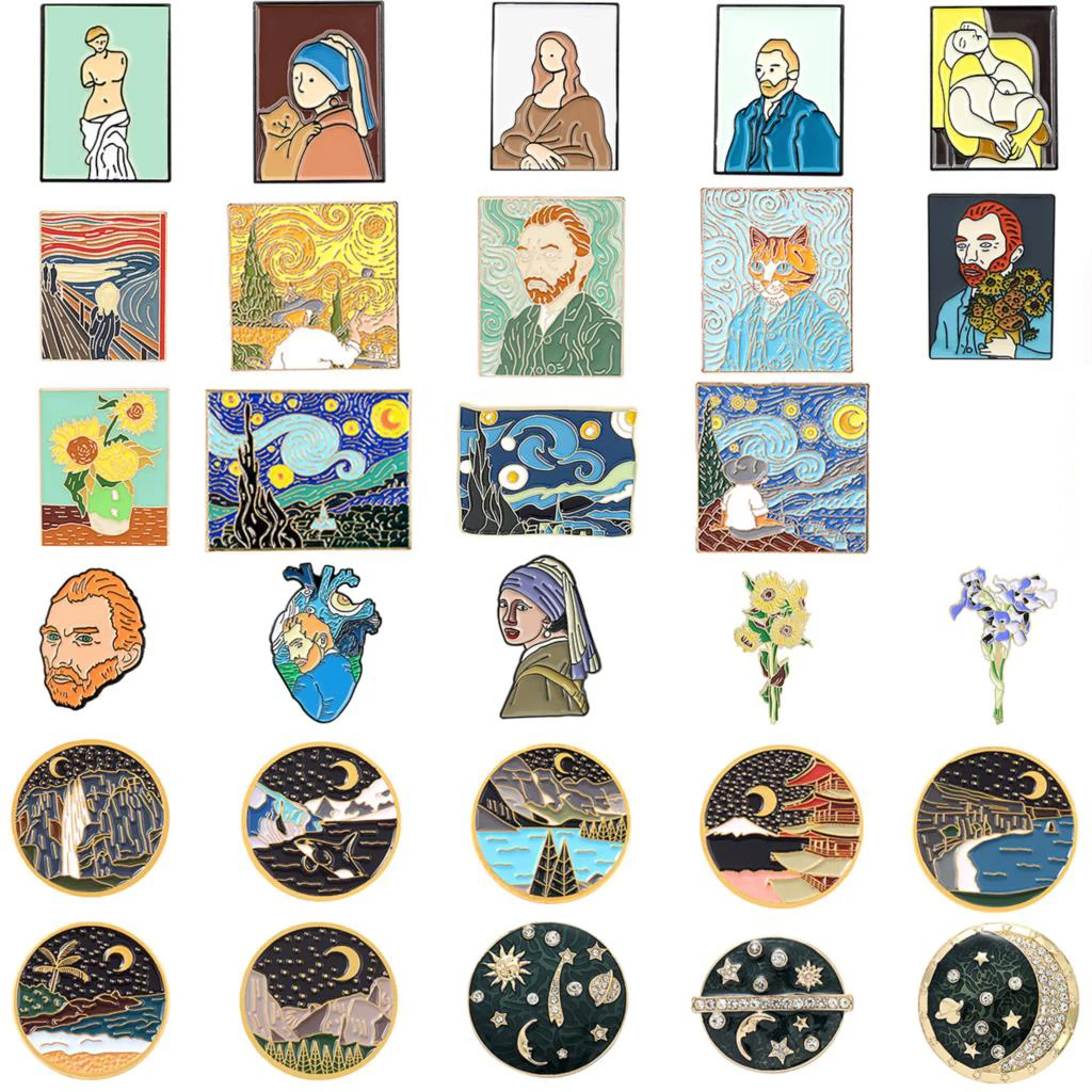 Pin Star Moon Sunflower Pin Art Pin Van Gogh Lapel Pins Van Gogh Oil Painting Pin Van Gogh Pin Galaxy