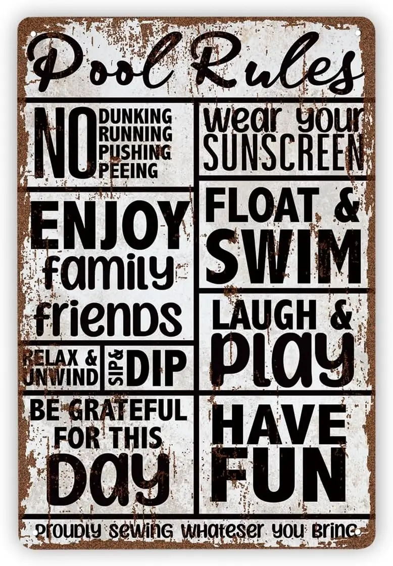 Funny Pool Sign, Vintage Metal Tin Signs, Swimming Pool Safety Rules Sign, Balneary Warnings Signs, Backyard Decoration, Bathroo