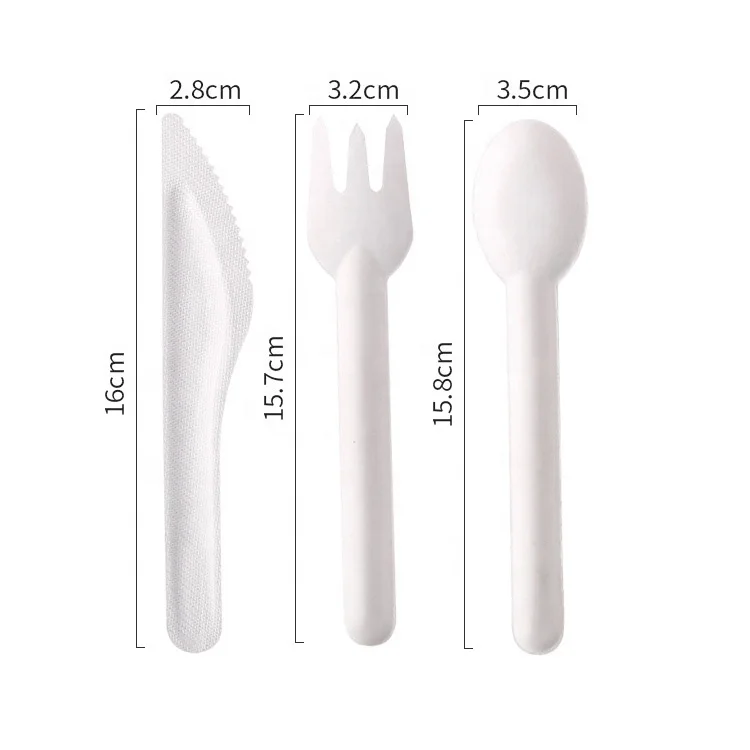 Biodegradable Compostable Sugarcane Bagasse Paper Cutlery Fiber Pulp Fork Knife Spoon Cutlery