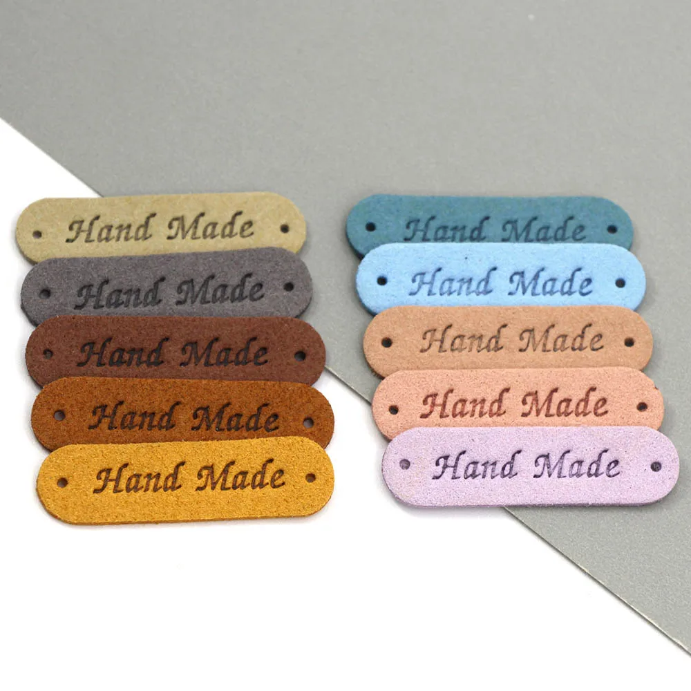 Hand Made Labels 45x13MM Handmade Leather Label For Clothes Sewing Crafts Handmade Tags For Knitting Garment Accessories 20Pcs