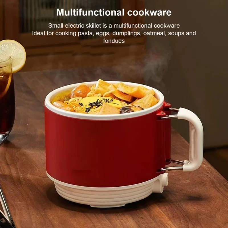 Olla eléctrica de 1,8 litros, multicocina de 450 W, eficiente, evita que los alimentos se peguen, con asa plegable, olla eléctrica para cocinar a fuego, 220 V, enchufe europeo.