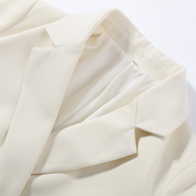 Eleganter Damenanzug mit Schnallengürtel, Blazer mit Revers und langen Ärmeln, schmal geschnittener Mantel und weit geschnittene Hose – Frühlingsneuheit – Detail 6