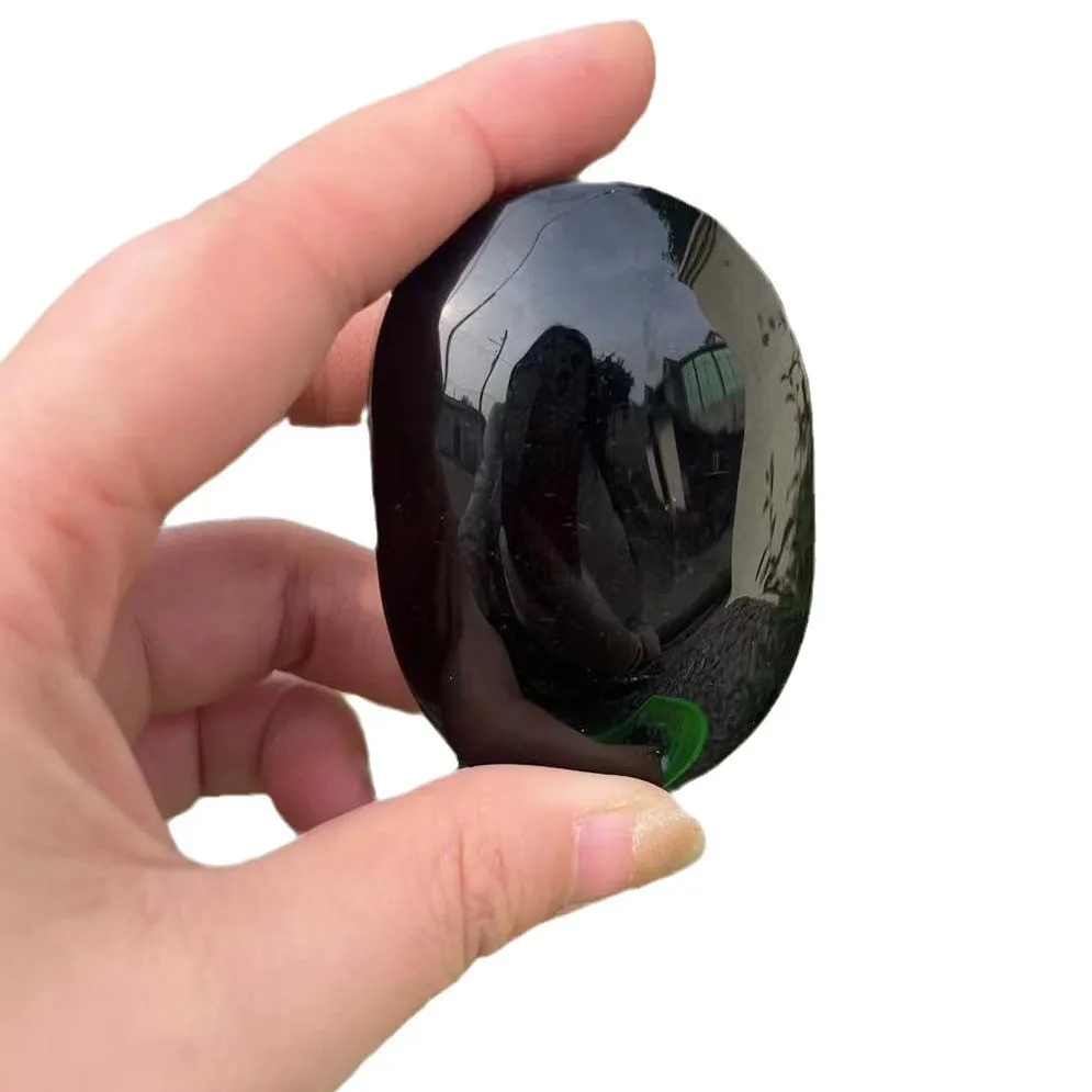 Natural Crystal Stone Obsidian Palm Stone Chakra Reiki Healing Pocket Worry Stone