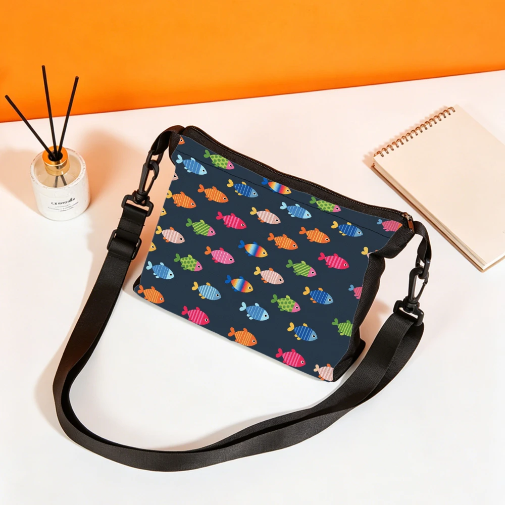 1pc Fashion Crossbody Bag Navy Blue Colorful Fish Pattern Print Shoulder Bags For Women Casual Daily Use Handbag Small Pouch