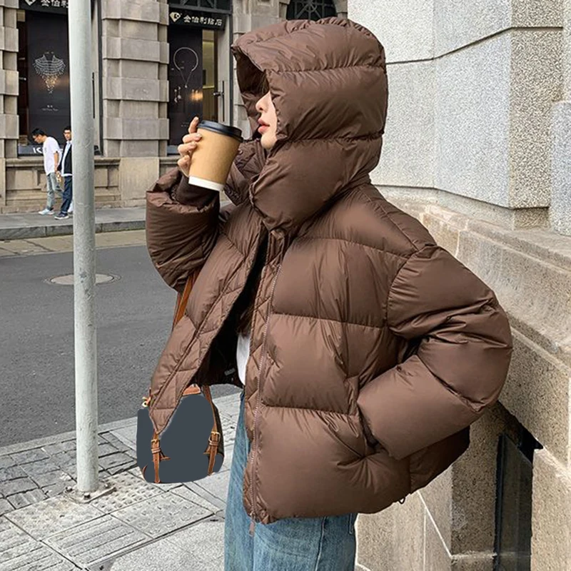 High Street-Parkas courts en coton pour femmes, veste à capuche épaissie, drapeau bouffant, combinaison coréenne, mode d\'hiver, 2024