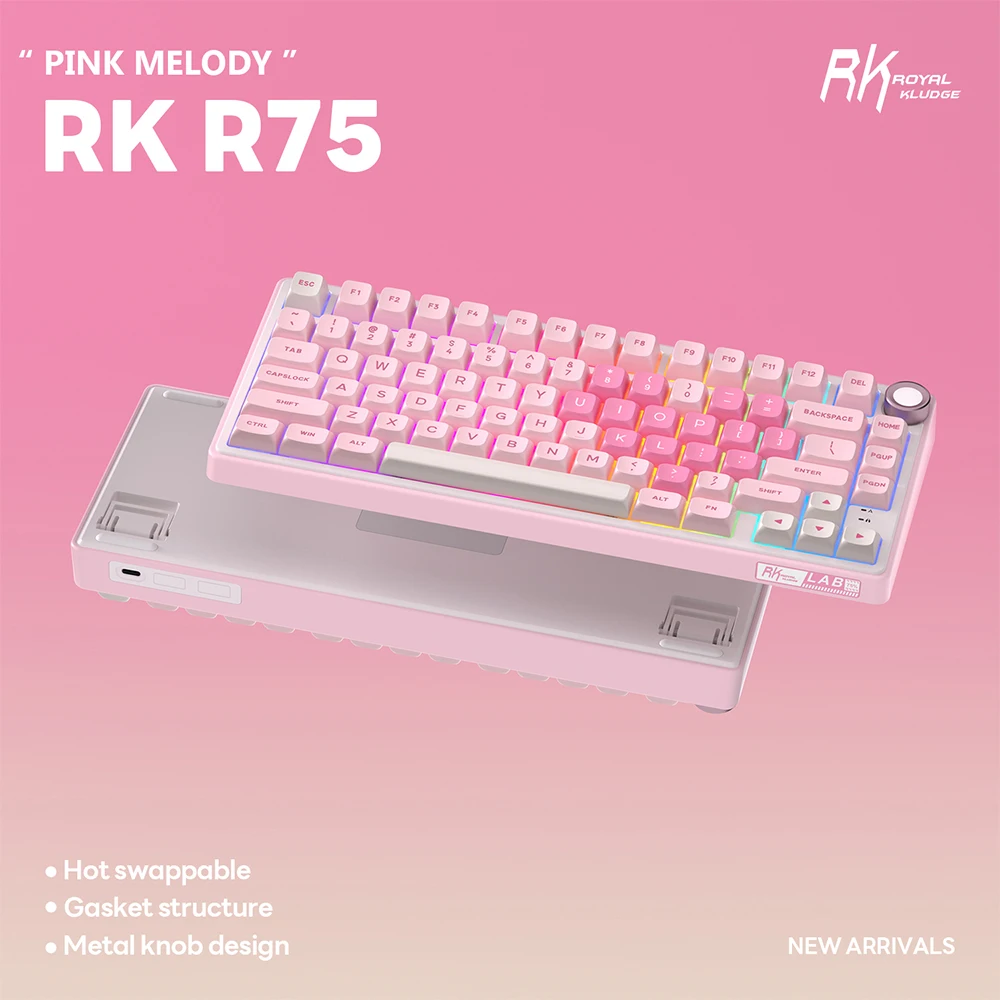 RK Royal Kludge R75 Gasket Mechanical Keyboard 75% RGB Backlit Hot-swappable Wired Gamer Keyboard with PBT Keycaps Volume Knob