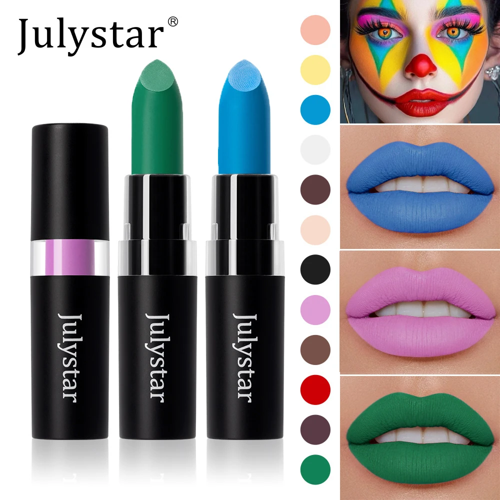 12 لونًا مقاوم للماء أزرق غير لامع أحمر شفاه مكياج أخضر أسود أحمر شفاه أرجواني يدوم طويلاً مستحضرات تجميل الهالوين للنساء
