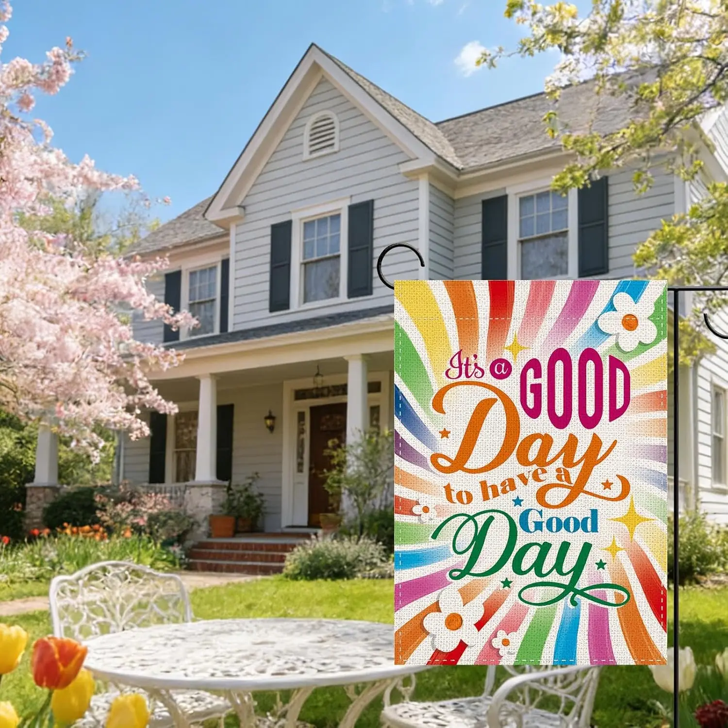 It's a Good Day To Have a Good Day Decorative Garden Flag, Inspirational Colorful Floral Small Yard Outside Decorations, ZZM