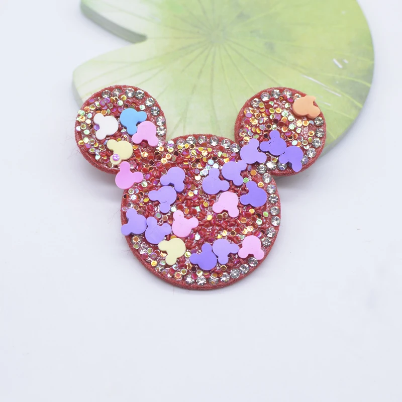 6Pcs 52*42mm Clay Sprinkle Mouse Head Rhinestone Applique for DIY Clothes Decor Patches Headwear Hair Clips Bow Accessories