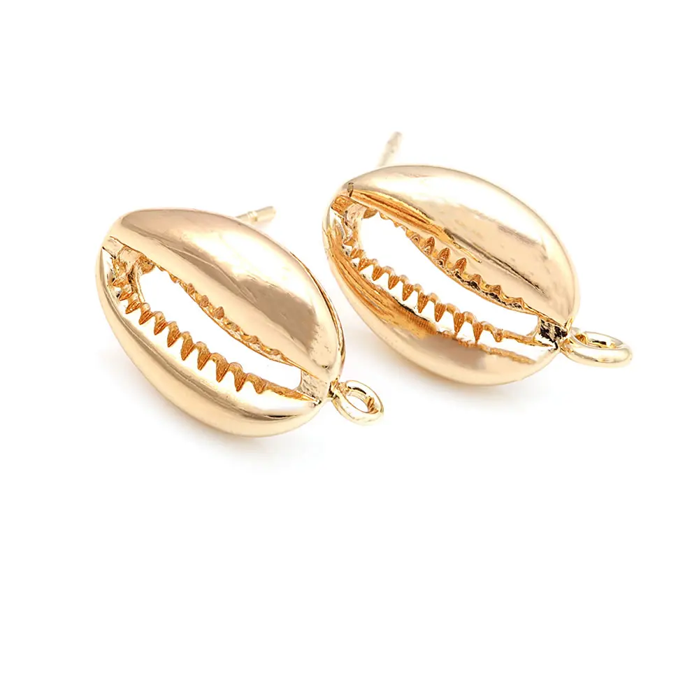 6 шт., латунные серьги-гвоздики в виде ракушек