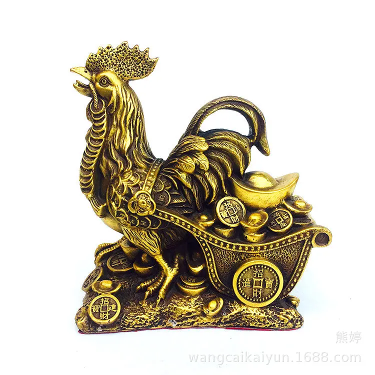 Copper Rooster Pulling Gold Ingots Golden Rooster Sending Wealth Zodiac Rooster