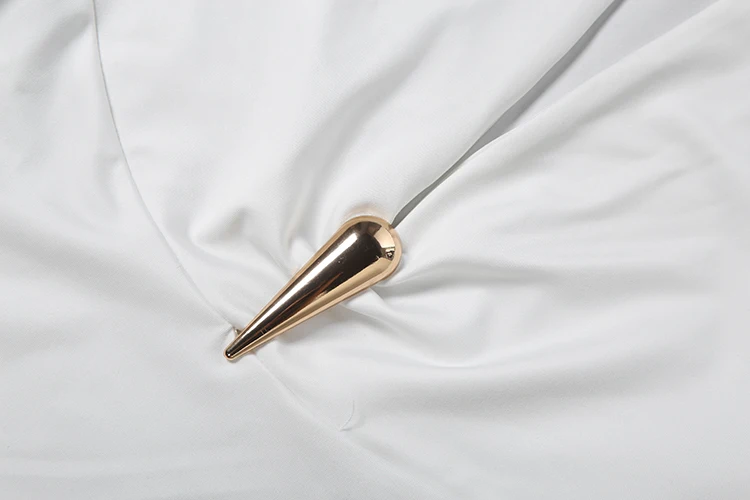 Weird Puss Elegantes Mini-Kleid mit Raffungen für Damen, Herbst-Trend, Metallverzierung, tiefer Ausschnitt, lange Ärmel, Abend-, Ball- und Party-Stil, figurbetont – Detail 7