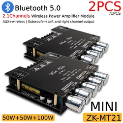 1/2PCS ZK-MT21 TPA3116 2.1 Channel Bluetooth 5.0 Subwoofer Amplifier Board 50WX2+100W Power Audio Stereo Amplifier Bass AMP AUX