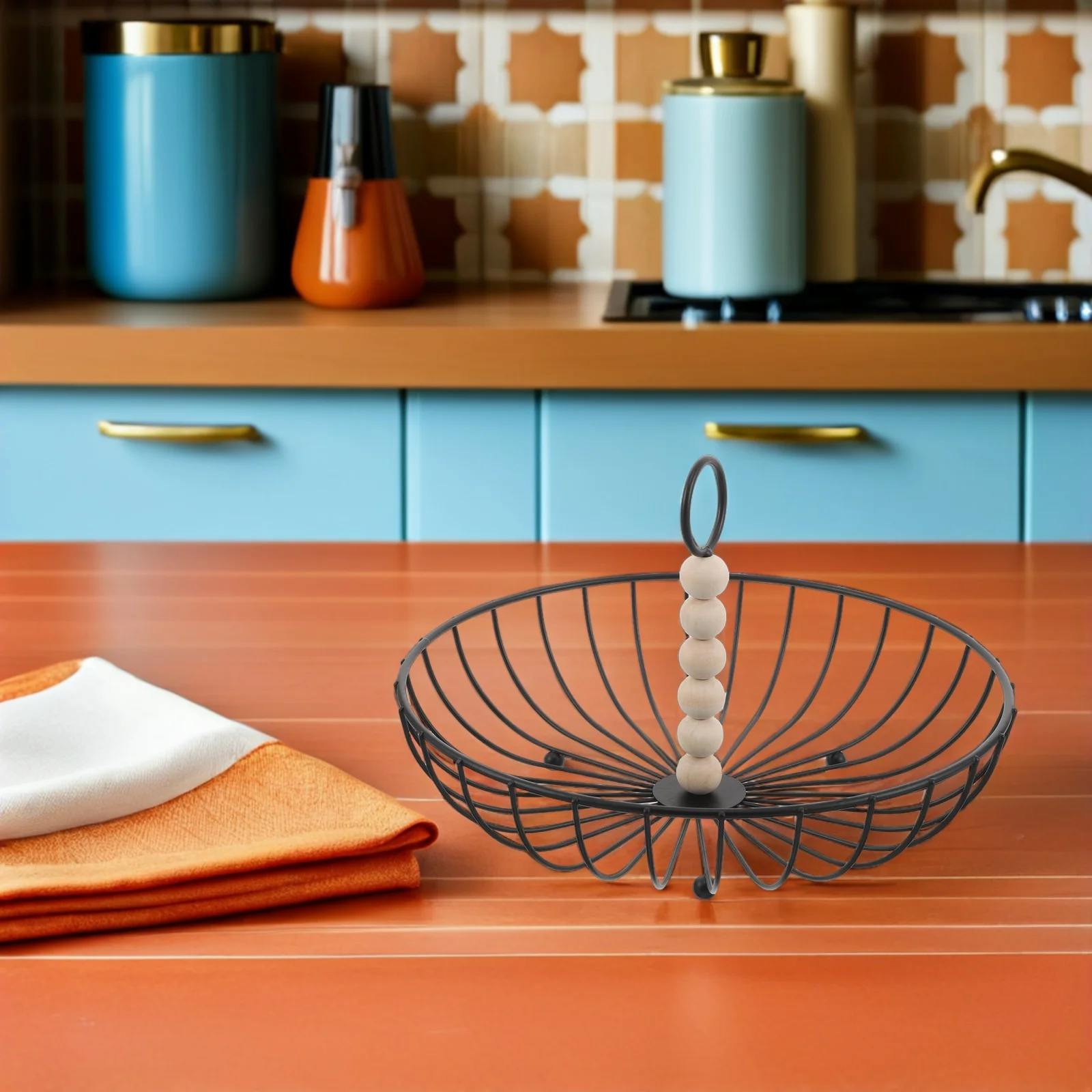 

Basket Countertop Fruit Metal Stand Bread Wire Black Bowl for Kitchen Fast Food Serving Baskets